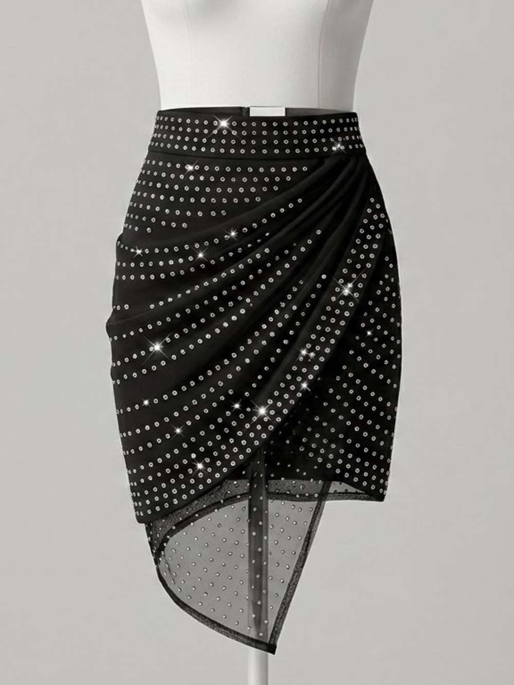 House of CB Black Draped Mini Skirt with Silver Studs
